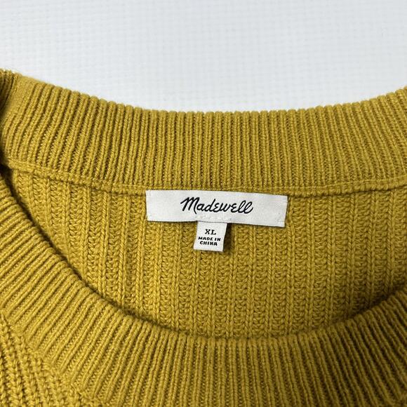 Madewell Patch Pocket Pullover Boxy Sweater Sz XL Mustard Crew Neck Rib Hi-Low - Picture 4 of 9